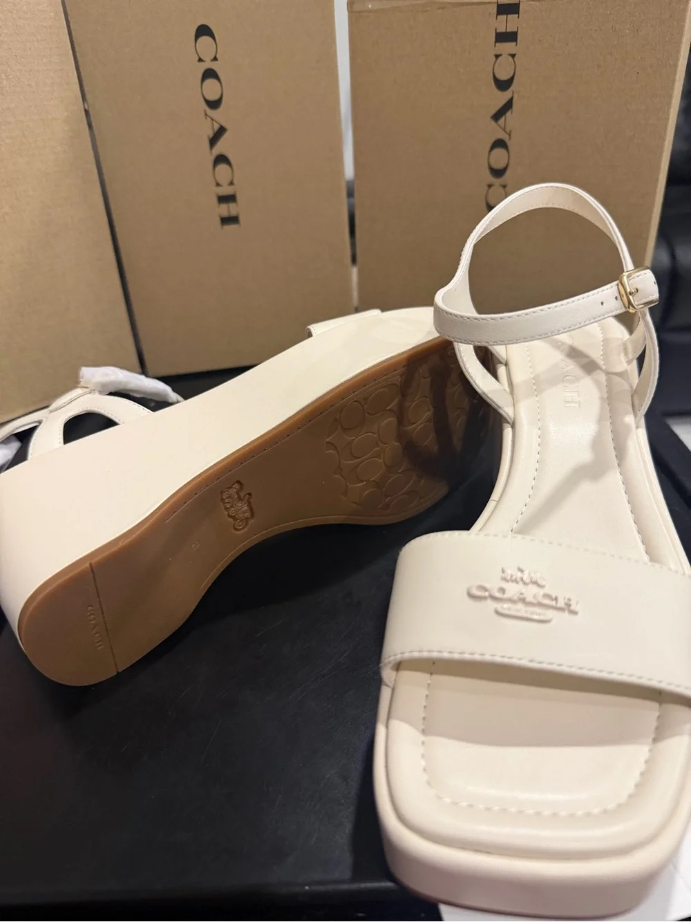 Coach Cream Platform Sandals